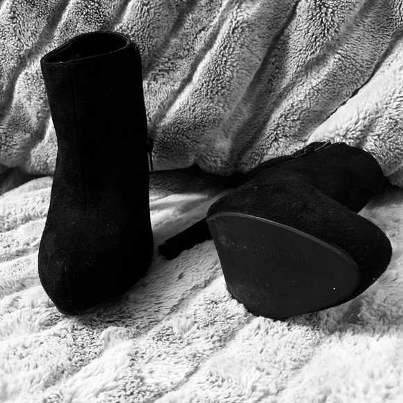 Black Suede Zipper Up Ankle Boots Heels - Picture 8 of 10